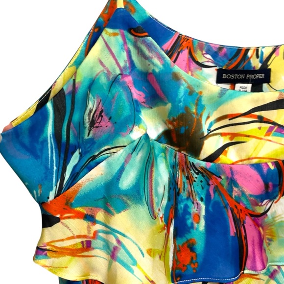 Boston Proper Ruffle Multicolor Tiered Flowy Spaghetti Strap Blouse Cami Large - Picture 12 of 13